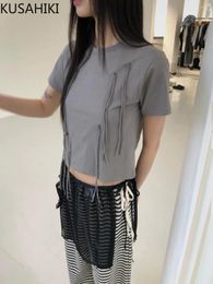 Women's T Shirts KUSAHIKI Korean Version Street Slimming Bow Tie Versatile Short Sleeve T-shirt 2024 Sumemr Spicy Girl Y2k Top