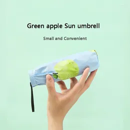 Umbrellas Green Apple Small 6 Ribs Portable Sun Umbrella Black Coating Anti UV And Fresh Feeling Inner Printing