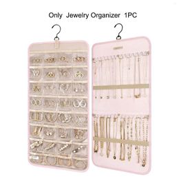 Decorative Plates Rings Multi Grids Jewellery Organiser Multifunctional With Metal Hook Dual Sided Pink Rotatable 32 Pockets Bracelet Wall