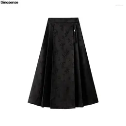 Skirts Women Floral Embroidered Vintage Midi Long Skirt Elastic High Waist Pleated A Line Swing Elegant Cocktail Party Maxi