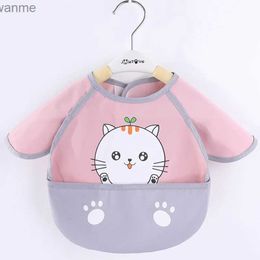 Bibs Burp Cloths Cute cartoon baby bib with adjustable animal pattern waterproof Saliva drip bib long sleeved apron Saliva towel drip scarf WX