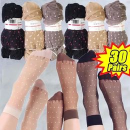 Women Socks Sock Fashion Short Crystal Summer Transparent Skin Thin Dot Colour Silk Ankle 10/30pairs/lot Ladies Nylon