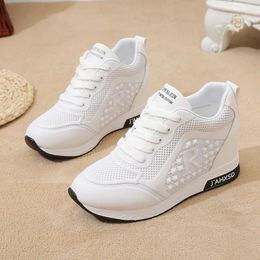 Fitness Shoes 2024 Platform Wedges Women's Sneakers Spring High Quality White Mesh Breathable Increased Womens Casual Woman Black