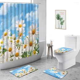 Shower Curtains Daisy Waterproof Curtain Spring Plants Flowers Bathroom Set Non-Slip Carpet Toilet Cover Fabric Bath With Hooks