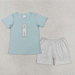 Clothing Sets RTS Baby Boys Embroidery Dog Short Sleeve Tee Shirts Top Green Shorts Wholesale Holiday Boutique