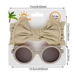 Hair Accessories 2Pcs/Set Bear Baby Sunglasses High Elastic Nylon Bow Headbands Colour Round Frame Polarised Sun Protection Glasses Kids Eyewear