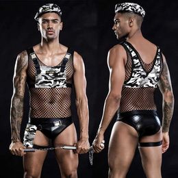 Sexy Set JSY Sexy Army Uniform Cosplay Lingerie Men Underwear Bodysuit Nightwear Erotic Lingerie Porno Comes Sexy Role Play Outfit T240513