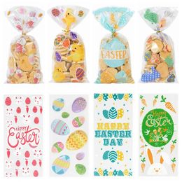 Gift Wrap 50pcs Happy Easter Plastic Bag Transparent Egg Cookie Candy Packaging Bags Party Favours Decoration