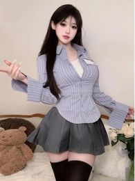 Work Dresses Sexy Skirts Set JK Uniform Pure Desire Spicy Girl Stripe Long Sleeved Shirt Design Sense Top Professional Korean V9L5