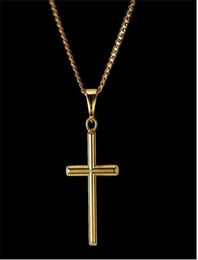 Mens Stainless Steel Cross Pendant Necklace Gold Sweater Chain Necklace New Fashion Hip Hop Necklaces Jewelry8835224