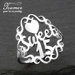 Wide Sweet Heart Girl Women Stainless Steel Filigree Finger Ring Party Jewellery Birthday Gift For Friend Family