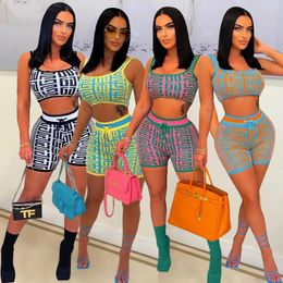 Women's Tracksuits Women 2 Piece Sets Summer Print Sleeveless Tank Top Shorts Set Y2k Clothes Vacation Club Outfits Streetwear Wholesale