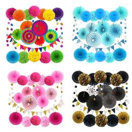 Party Decoration 20PCS/Set Paper Fans Flower Birthday Holiday Banner Art Decor Wreath Bunting Room Indoor Prop