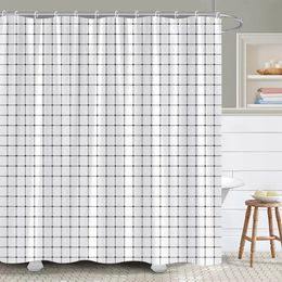 Geometric Plaid Shower Curtain Simple Square Colourful Stripe Modern Polyester Fabric Bathroom Decorative Curtain Washable 240514