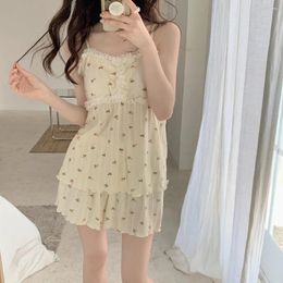 Home Clothing Cotton Shorts Pajamas Suit For Female Summer Sling Tops With Breast Pad Detachable Sexy Cute Sweet Printed Pyjamas Women