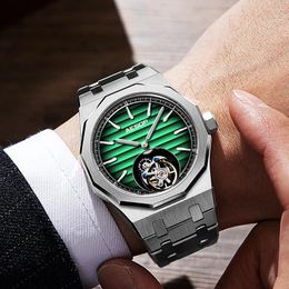 Wristwatches AESOP Luxury Men Tourbillon Wristwatch Gradient Hollow Dial Clock Super Sapphire Male Manual Winding Mechanical Watch For Man