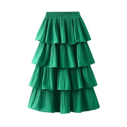 Skirts Wooden Ear Edge Patchwork Pleated Large Hem For Women's 2024 Summer Mid Length Cake Skirt 1020