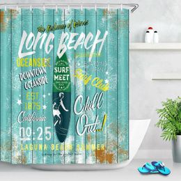 Shower Curtains Summer Beach Ocean Surfing Polyester Fabric Curtain Bath Accessory Sets