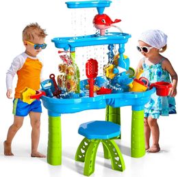 Kids Sand and Water Table Toy 3-layer Outdoor Beach and Sand Game Table Suitable for Kid Aged 3-5 Years Old for Play 240509