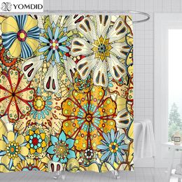 Shower Curtains YOMDID 1/4PCS Bright Flower Printed Curtain Set Polyester Bath With Hooks Ideal For Bathroom And Partition Decor