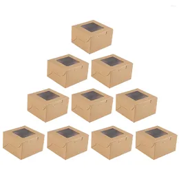 Take Out Containers 10pcs Kraft Paper Cupcake Boxes Single Cake Bakery Box Packaging With Clear Display Window Pastry Carrier Candy For