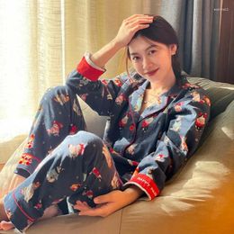 Home Clothing Luxury Cotton Women's Pajama Set Dog Print Ladies Autumn Winter Sleepwear 2 Pcs With Pant Pijama Suit For Female