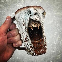 Mugs Handmade Gothic Vampire Half Face Mug With Handle 500ML Large Capacity Decorative Resin Cup Special Gift For Family Friends