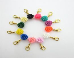 120pcs Mix 12 Colours rose flowers Charms Dangle Hanging Charms DIY Bracelet Necklace Jewellery Accessory Lobster Clasp floating Char1373803