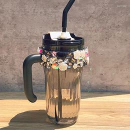 Mugs Diamond Tumbler With Handle Cover And Straw Water Bottle 31oz Plastic Cup Women Bling Rhinestone Coffee Mug Gift For Friends