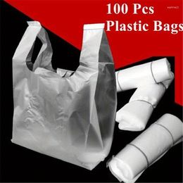 Gift Wrap 100Pcs Supermarket Plastic Bags With Handle Useful Storage Transparent Shopping Bag Roll Food Packaging Keep Fresh Tools