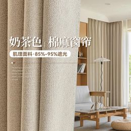 Curtain Customised Japanese Cotton And Linen Log Style Full Blackout Curtains Milk Tea Colour For Living Dining Room Bedroom