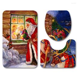 Bath Mats Fashion Xmas Santa Claus Red Bathroom Carpet Set Flannel Home Decor Toilet Pad Cover Mat Christmas Seat