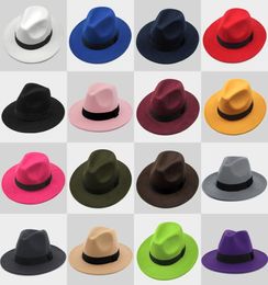 New Fashion TOP hats for men women Elegant fashion Solid felt Fedora Hat Band Wide Flat Brim Jazz Hats Stylish Trilby Panama Cap3626503