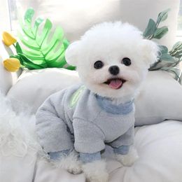 Dog Apparel Plush Warm Pet Four-Legged Coat Housewear Leashable Jumpsuit Cat Puppy Bichon Teddy Yorkshire Winter Small Clothes