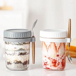 Wine Glasses 350ML Reusable Overnight Oats Jars With Spoon Airtight Oatmeal Cup Container Measurement Marks Puddings