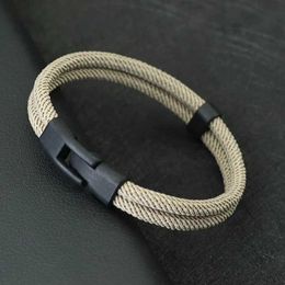 Charm Bracelets New Fashion Men Bracelet Thread Double Layer Detachable Matching Stackable Braslet Leisure Accessories Hombre Erkek Bileklik Y240510