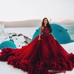 Royal Burgundy Appliqued Ball Gown Quinceanera Dresses Halter Neck Sweet 16 Dress Long Formal Party Prom Evening Gowns BC11464 194w