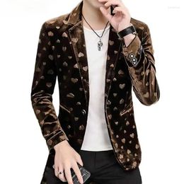 Men's Suits Stylish Print Velvet Blazer Jacket Men 2024 Spring Slim Fit One Button Blazers Male Casual Party Wedding Costume Homme