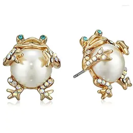 Stud Earrings Personality Cute Frog Color Crystal Creative Pearl Retro Animal Accessories Needle Women's