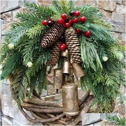 Decorative Flowers Wreaths Christmas Wreath Farmhouse Boho Garland Bell Door Hanging Tree Ornaments 221020 Drop Delivery Home Gard Dhwuq