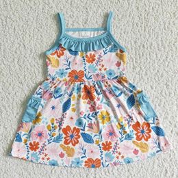 Clothing Sets Fashion Baby Girls Blue Suspender Flower Pocket Skirt Wholesale Boutique Children Clothes Suit Dress