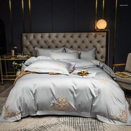 Bedding Sets 30 60S Egyptian Cotton Set Solid Color Duvet Cover Bed Linen Wedding El Pillowcases Fitted Sheet Flat Sheetl