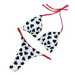 Women's Swimwear Halter Bra Lace-up Thong Set Stylish Print Bikini High Waist Swimsuit Brazilian For Women Sexy