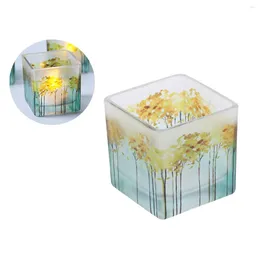Candle Holders 6CM Nordic Glass Candlestick Wedding Banquet Decoration Color Printing Square Holder Restaurant Home Accessori
