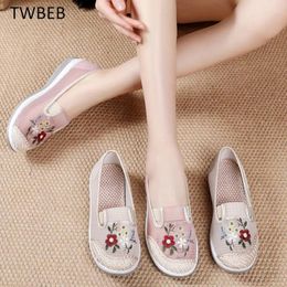 Casual Shoes Mom Summer Mesh Knitting Sneakers Women Breathable Mary Janes Non-slip Ladies Office Ballet Flats