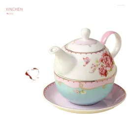 Cups Saucers British Creative Teapot Coffee Cup Pot Set Ceramic Kettle Flower Tea Child Mother One-person Belt Filter Hole