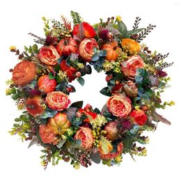 Decorative Flowers Peony Pumpkin For Front Door Gift Indoor Outdoor Round Halloween Garland Farmhouse Home Decor Fall Wreath Hanging