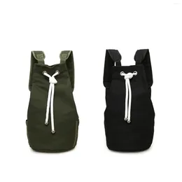 Storage Bags 14 Inches Adults Canvas Backpack Solid Color Cycling Bag Shoulders Handbag For Women Men Black/Army Green