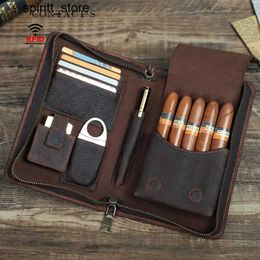 Lighters Contacts Family Leather Cigar Box with Lighter Cutter Pocket Travel Portable Cigar Box Cigar Box Accessories Handbag Mens Gift S24513