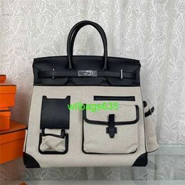 Bk Leather Handbag Trusted Luxury Family Pure Handmade Hand Sewn Wax Thread Sewing 40cm Cargo Black Swift Leather Patchwork Silver Buckle Han have logo HBWLSH